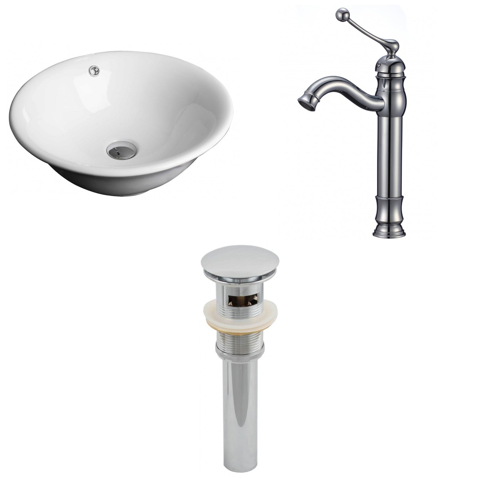 American Imaginations AI-15386 17" White Round Ceramic Above Counter Bathroom Vessel Sink Set