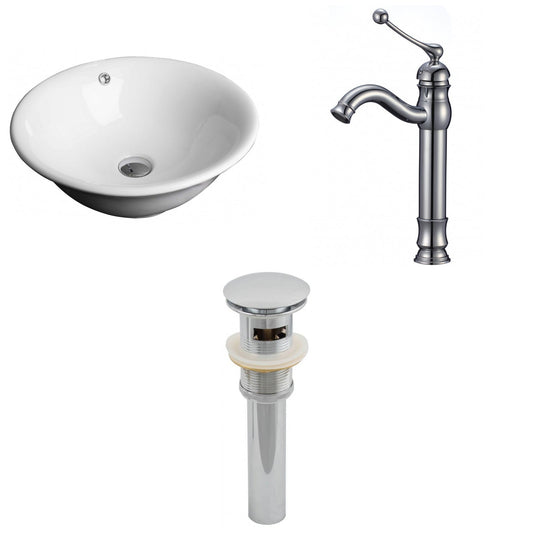 American Imaginations AI-15386 17" White Round Ceramic Above Counter Bathroom Vessel Sink Set