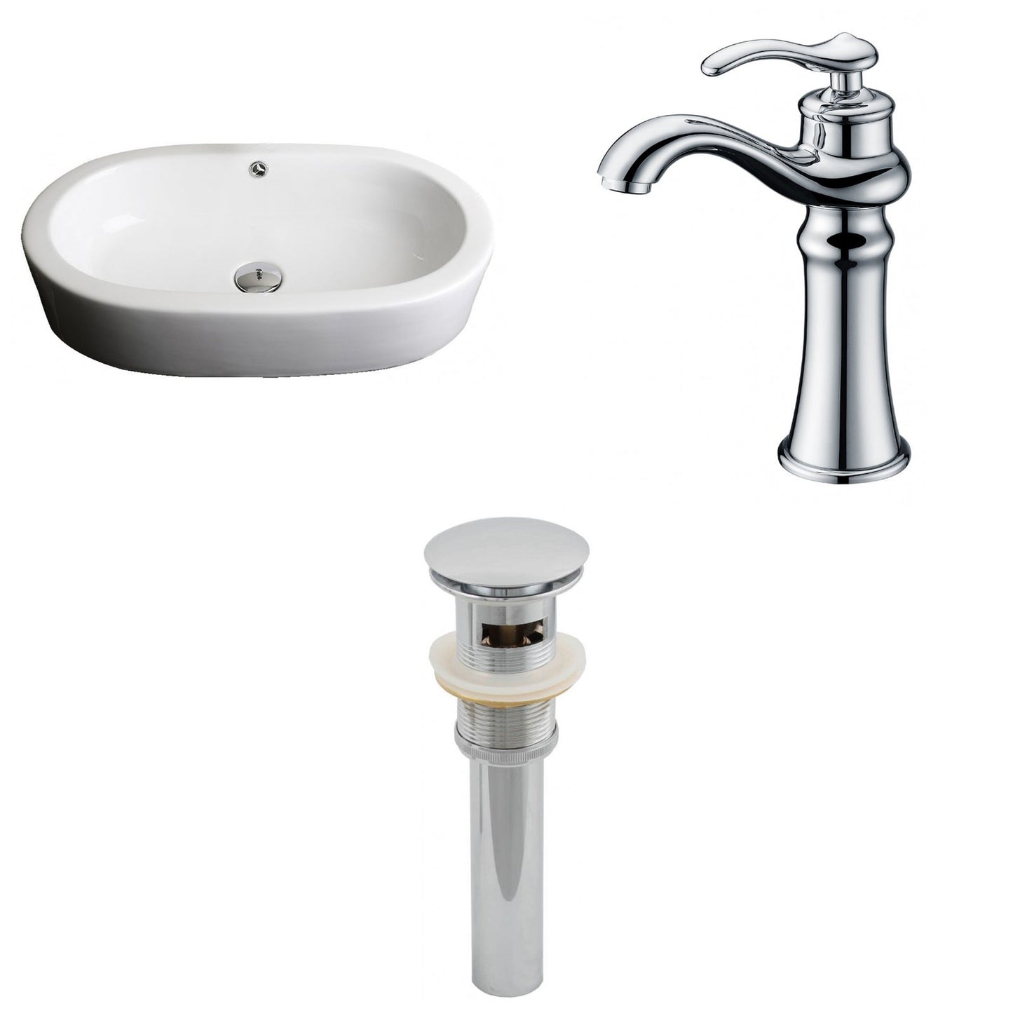 American Imaginations AI-15387 25" White Oval Ceramic Semi-Recessed Bathroom Vessel Sink Set