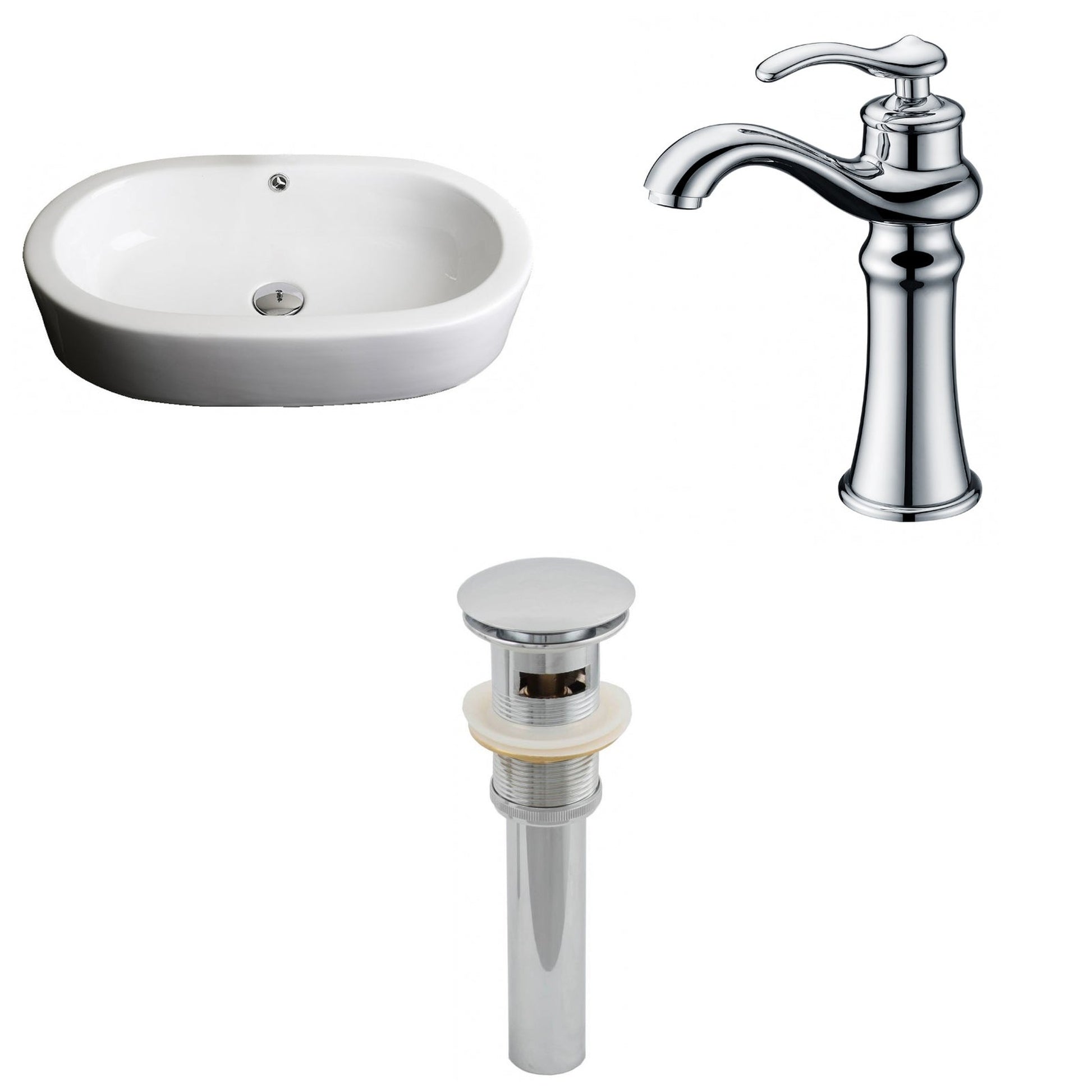 American Imaginations AI-15387 25" White Oval Ceramic Semi-Recessed Bathroom Vessel Sink Set
