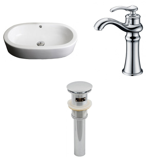 American Imaginations AI-15387 25" White Oval Ceramic Semi-Recessed Bathroom Vessel Sink Set