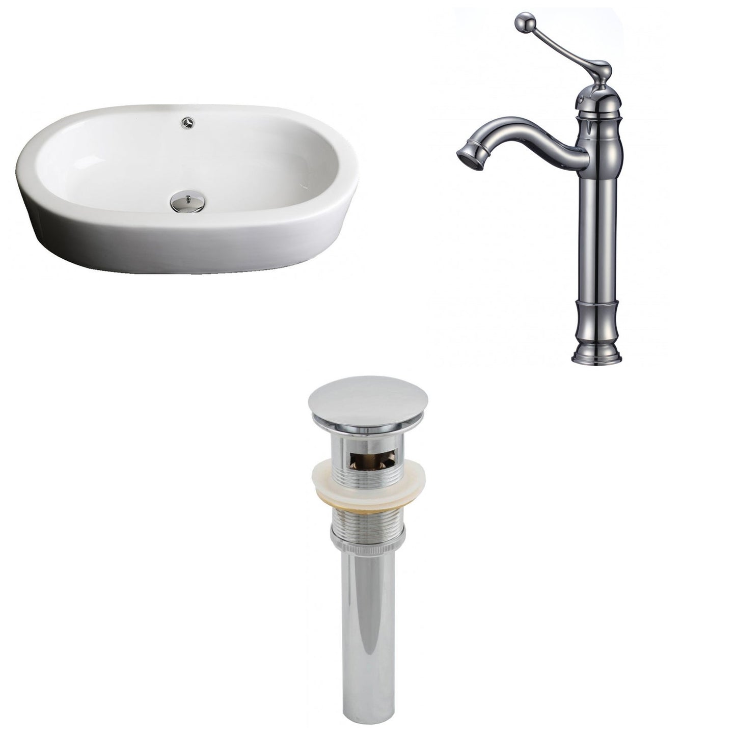 American Imaginations AI-15388 25" White Oval Ceramic Semi-Recessed Bathroom Vessel Sink Set
