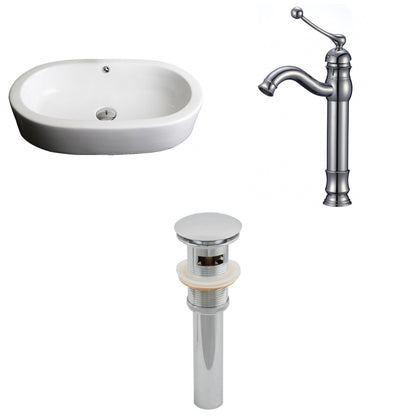American Imaginations AI-15388 25" White Oval Ceramic Semi-Recessed Bathroom Vessel Sink Set