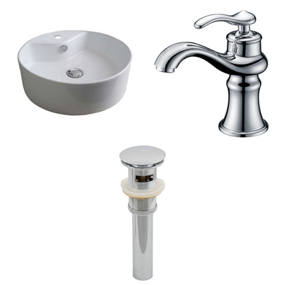 American Imaginations AI-15390 18" White Round Ceramic Above Counter Bathroom Vessel Sink Set