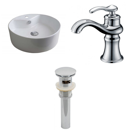 American Imaginations AI-15390 18" White Round Ceramic Above Counter Bathroom Vessel Sink Set