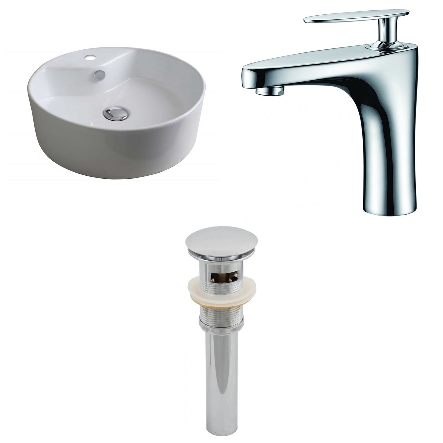 American Imaginations AI-15391 18" White Round Ceramic Above Counter Bathroom Vessel Sink Set