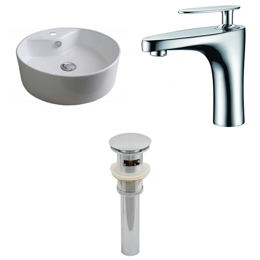 American Imaginations AI-15391 18" White Round Ceramic Above Counter Bathroom Vessel Sink Set