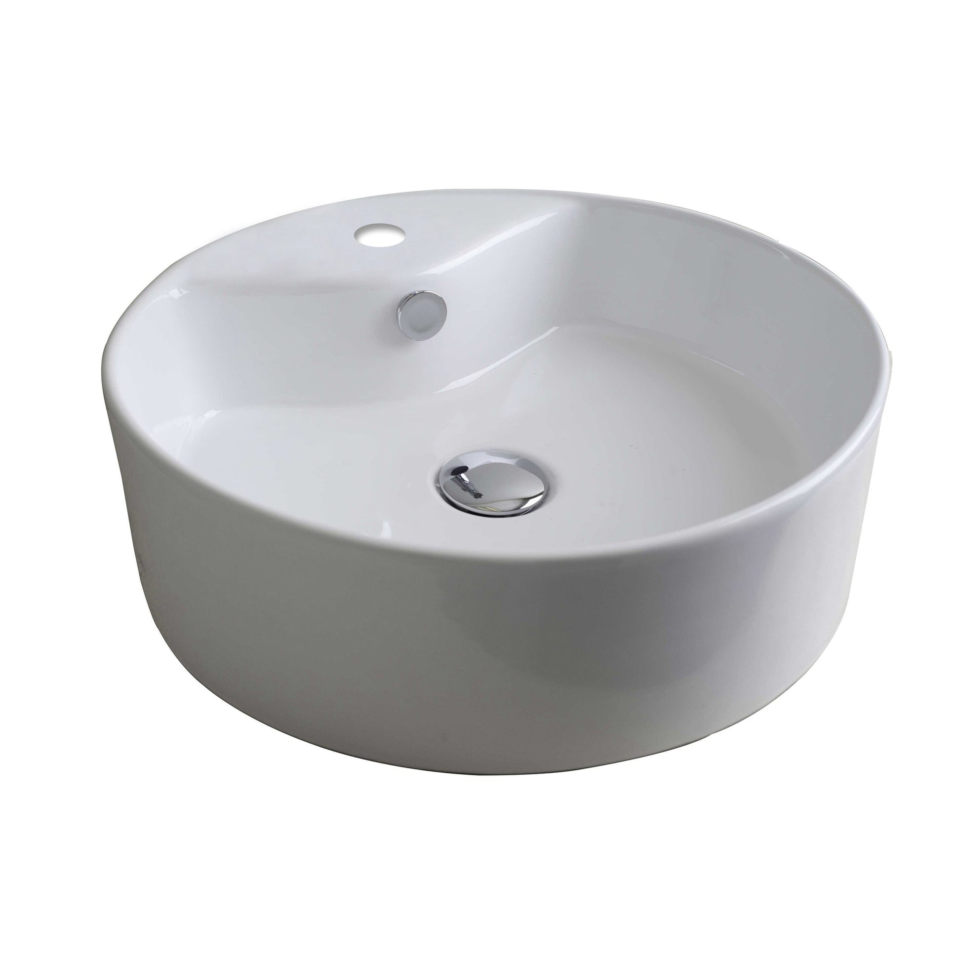 American Imaginations AI-15392 18" White Round Ceramic Above Counter Bathroom Vessel Sink Set