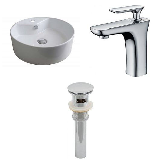 American Imaginations AI-15392 18" White Round Ceramic Above Counter Bathroom Vessel Sink Set