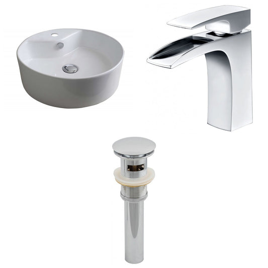 American Imaginations AI-15393 18" White Round Ceramic Above Counter Bathroom Vessel Sink Set