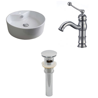 American Imaginations AI-15394 18" White Round Ceramic Above Counter Bathroom Vessel Sink Set
