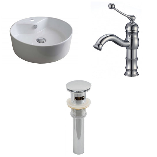 American Imaginations AI-15394 18" White Round Ceramic Above Counter Bathroom Vessel Sink Set