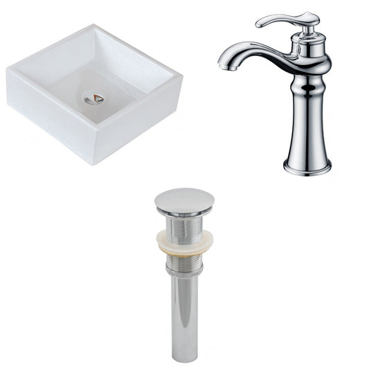 American Imaginations AI-15395 15" White Square Ceramic Above Counter Bathroom Vessel Sink Set