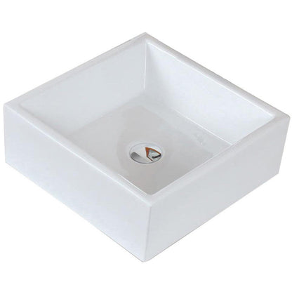 American Imaginations AI-15396 15" White Square Ceramic Above Counter Bathroom Vessel Sink Set
