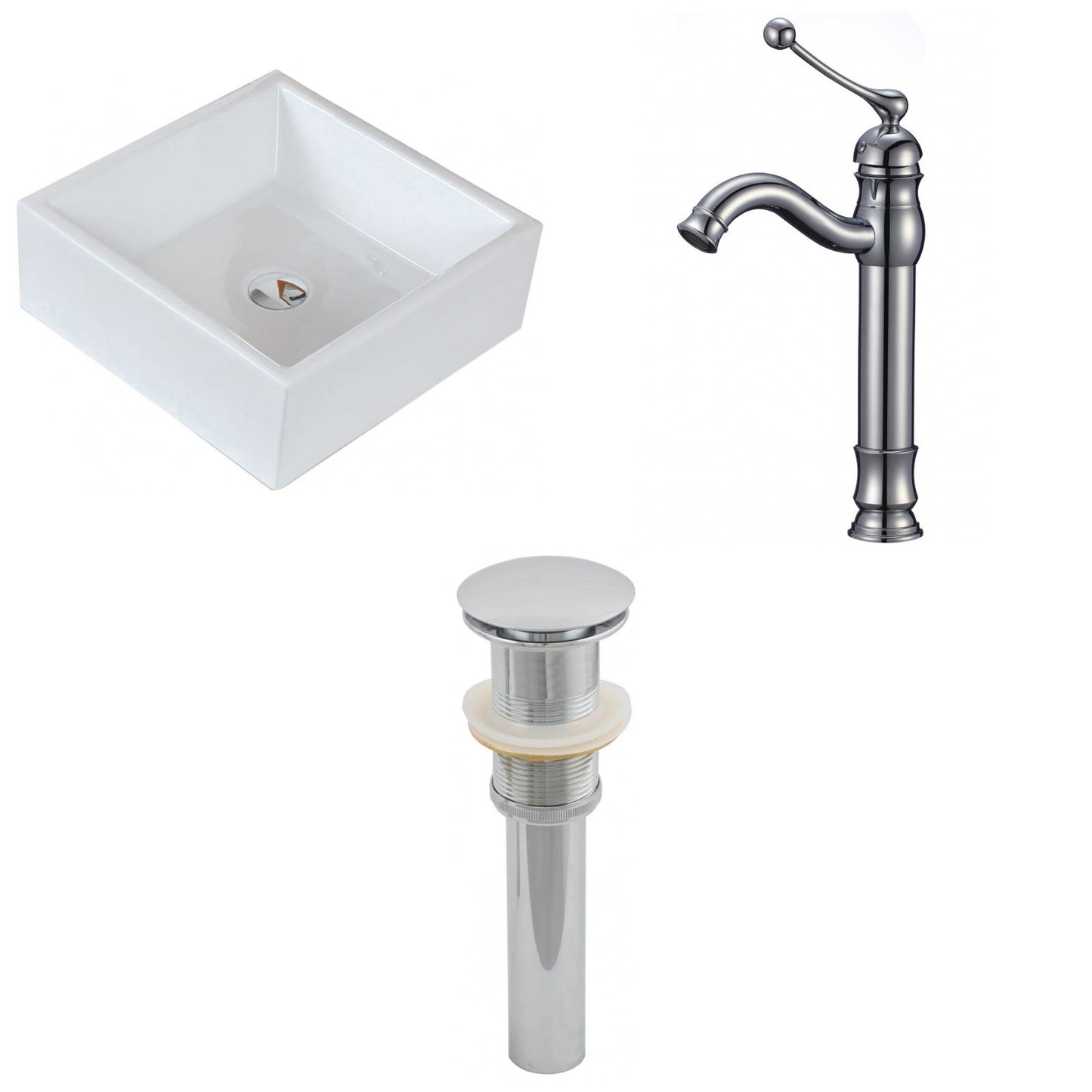 American Imaginations AI-15396 15" White Square Ceramic Above Counter Bathroom Vessel Sink Set