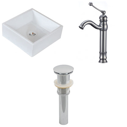 American Imaginations AI-15396 15" White Square Ceramic Above Counter Bathroom Vessel Sink Set
