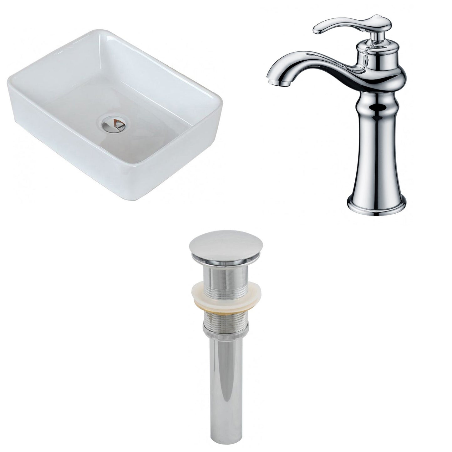 American Imaginations AI-15397 19" White Rectangular Ceramic Above Counter Bathroom Vessel Sink Set
