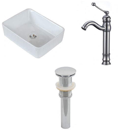 American Imaginations AI-15398 19" White Rectangular Ceramic Above Counter Bathroom Vessel Sink Set