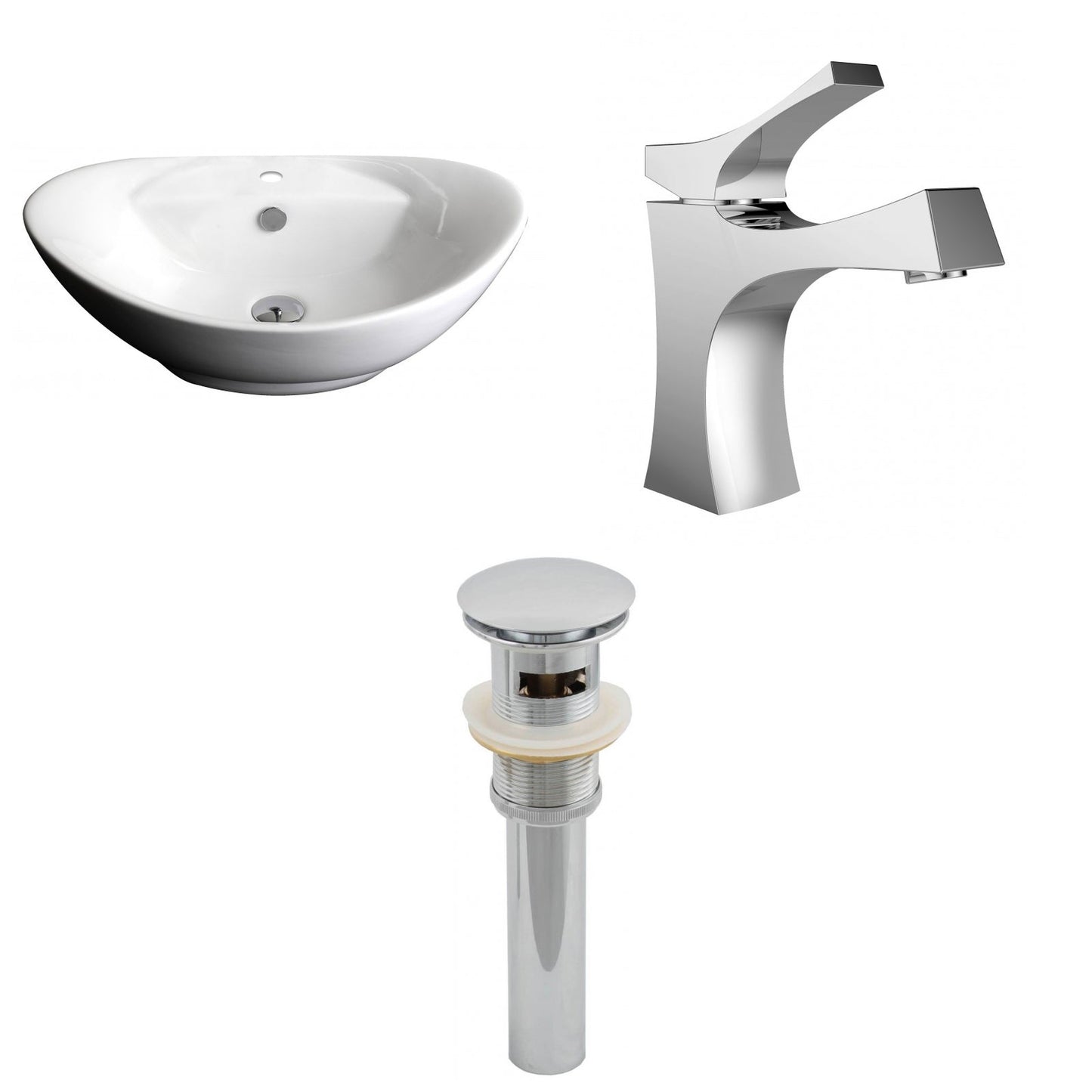 American Imaginations AI-15399 23" White Oval Ceramic Above Counter Bathroom Vessel Sink Set