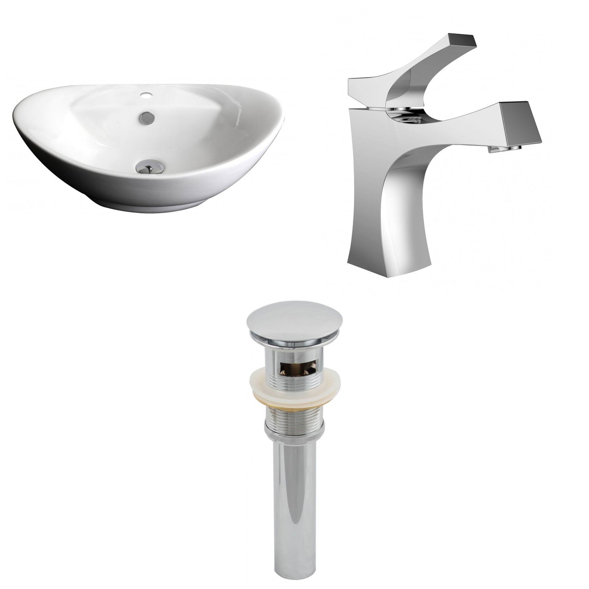 American Imaginations AI-15399 23" White Oval Ceramic Above Counter Bathroom Vessel Sink Set
