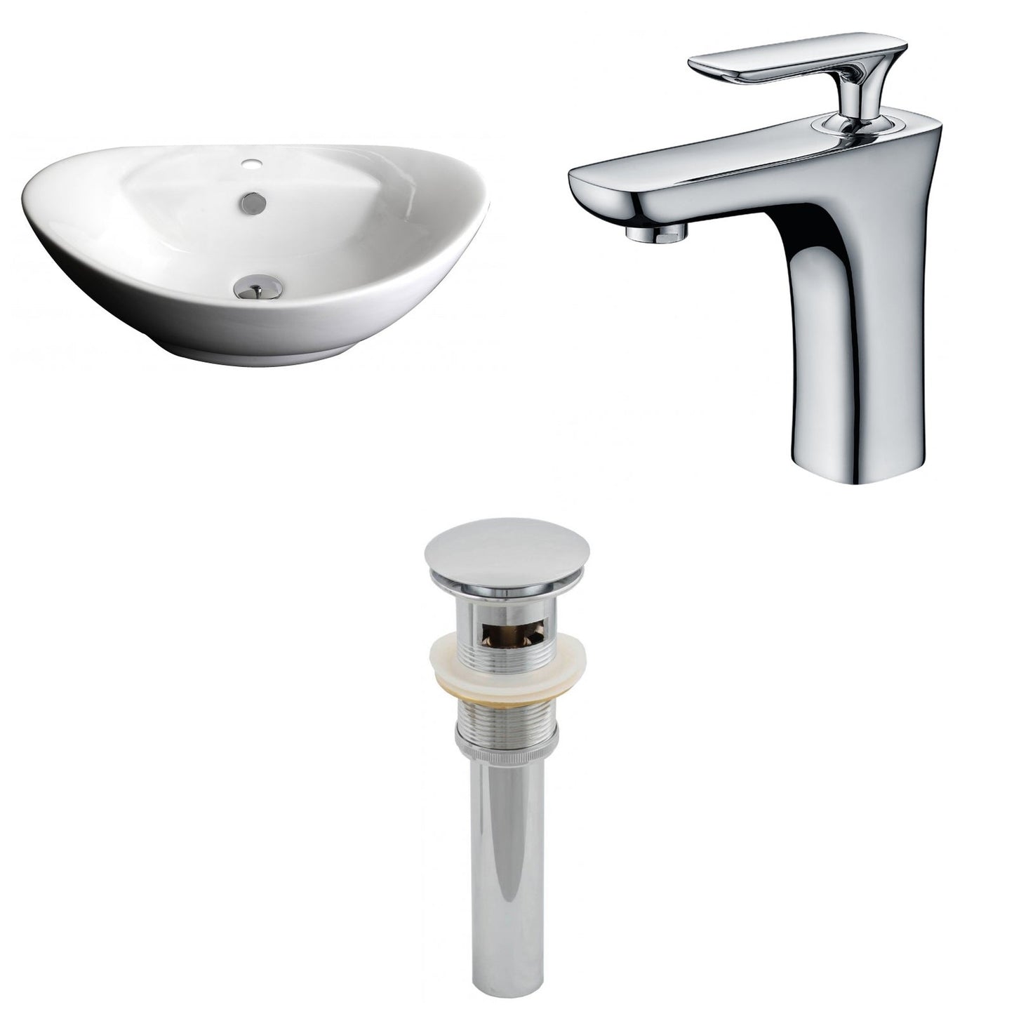 American Imaginations AI-15402 23" White Oval Ceramic Above Counter Bathroom Vessel Sink Set