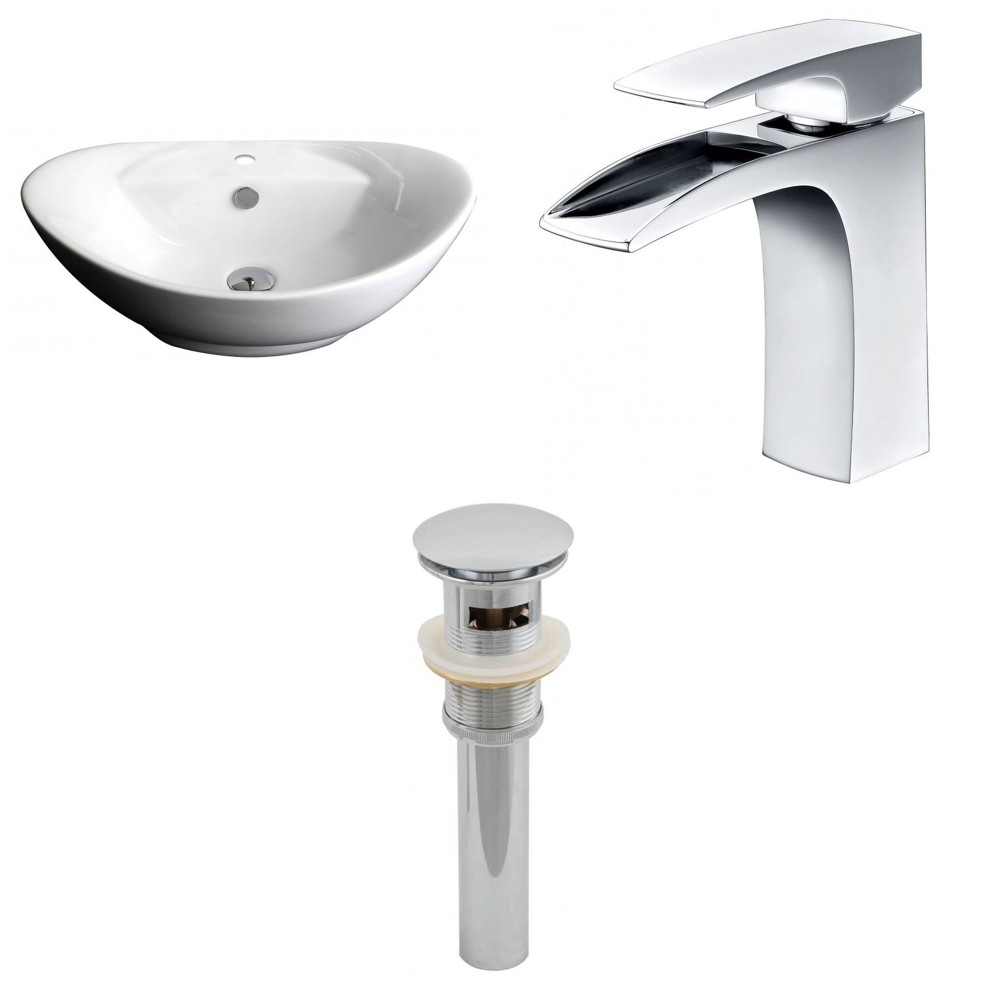 American Imaginations AI-15403 23" White Oval Ceramic Above Counter Bathroom Vessel Sink Set