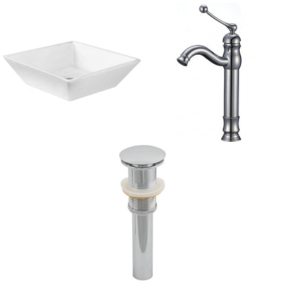 American Imaginations AI-15412 16" White Square Ceramic Above Counter Bathroom Vessel Sink Set