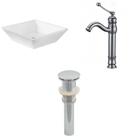 American Imaginations AI-15412 16" White Square Ceramic Above Counter Bathroom Vessel Sink Set