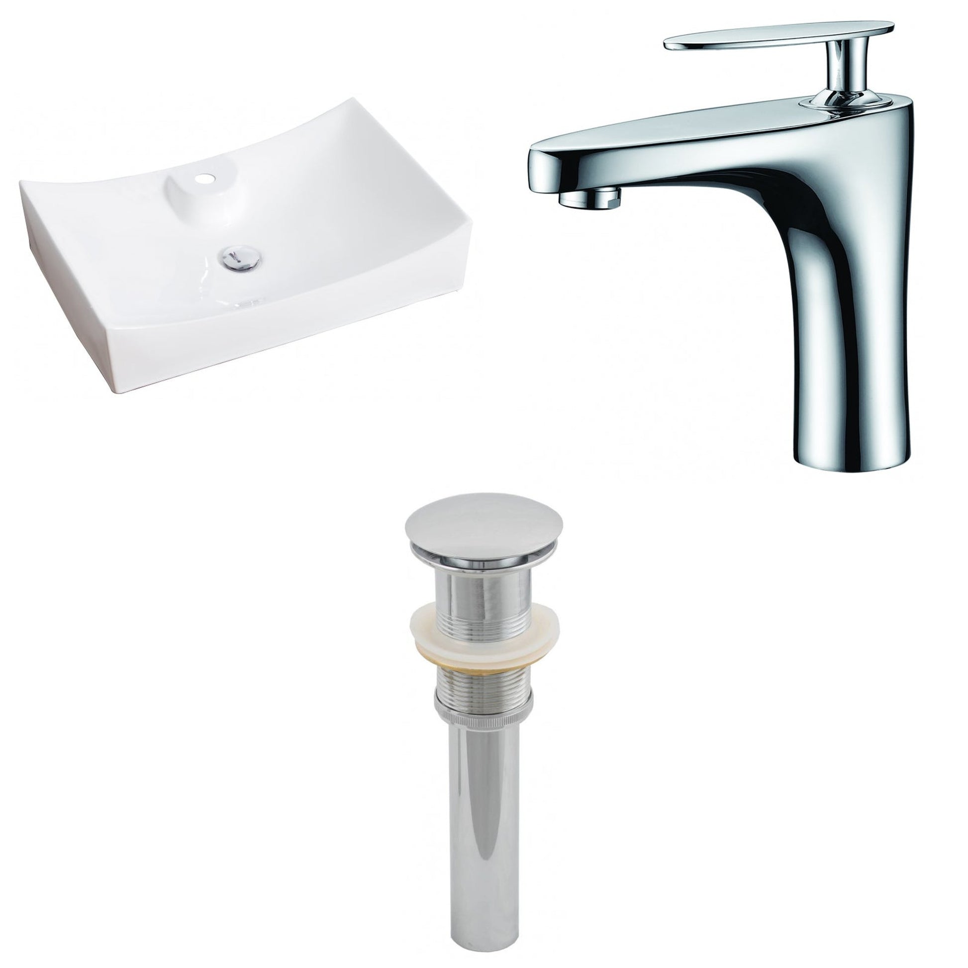 American Imaginations AI-15415 26" White Rectangular Ceramic Above Counter Bathroom Vessel Sink Set