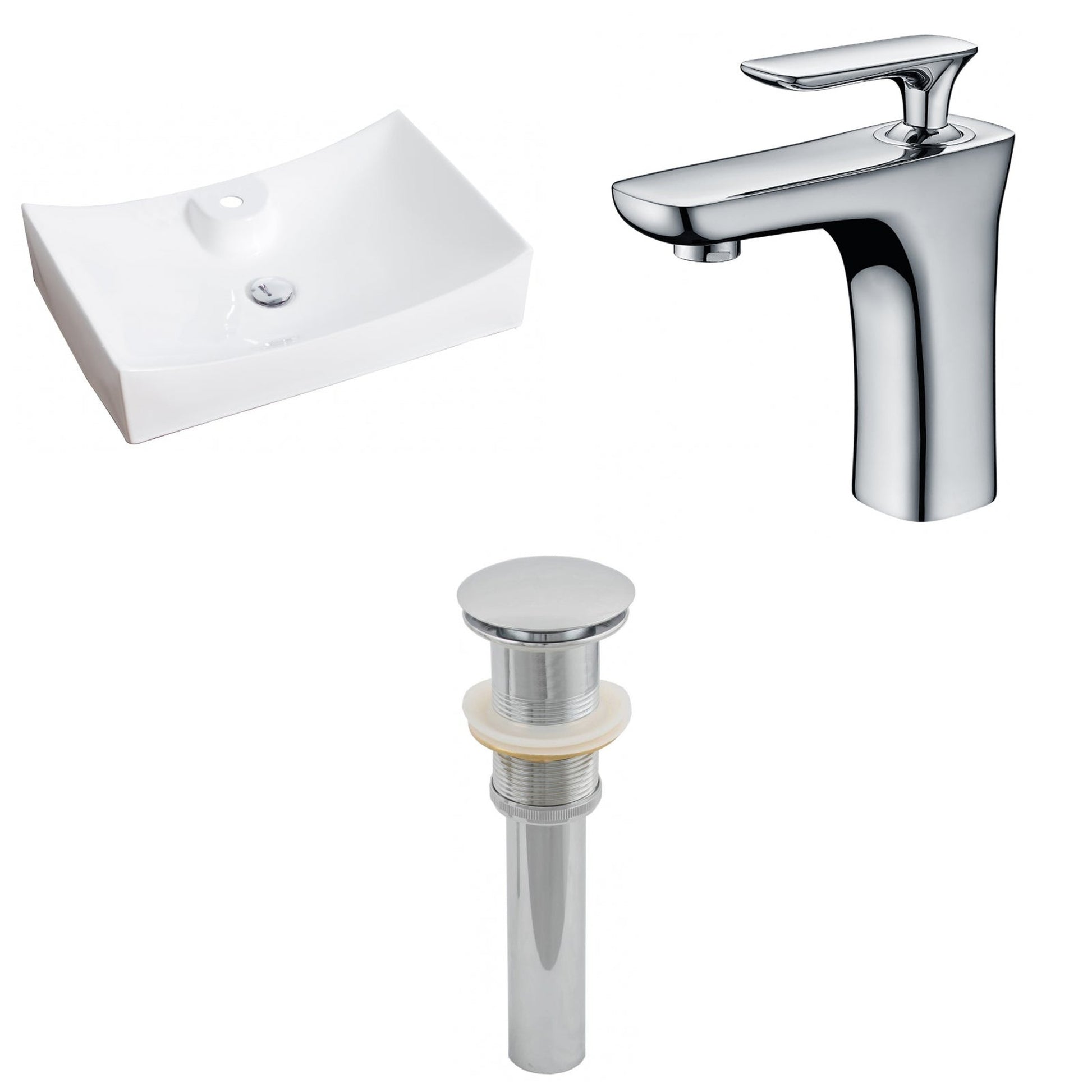 American Imaginations AI-15416 26" White Rectangular Ceramic Above Counter Bathroom Vessel Sink Set