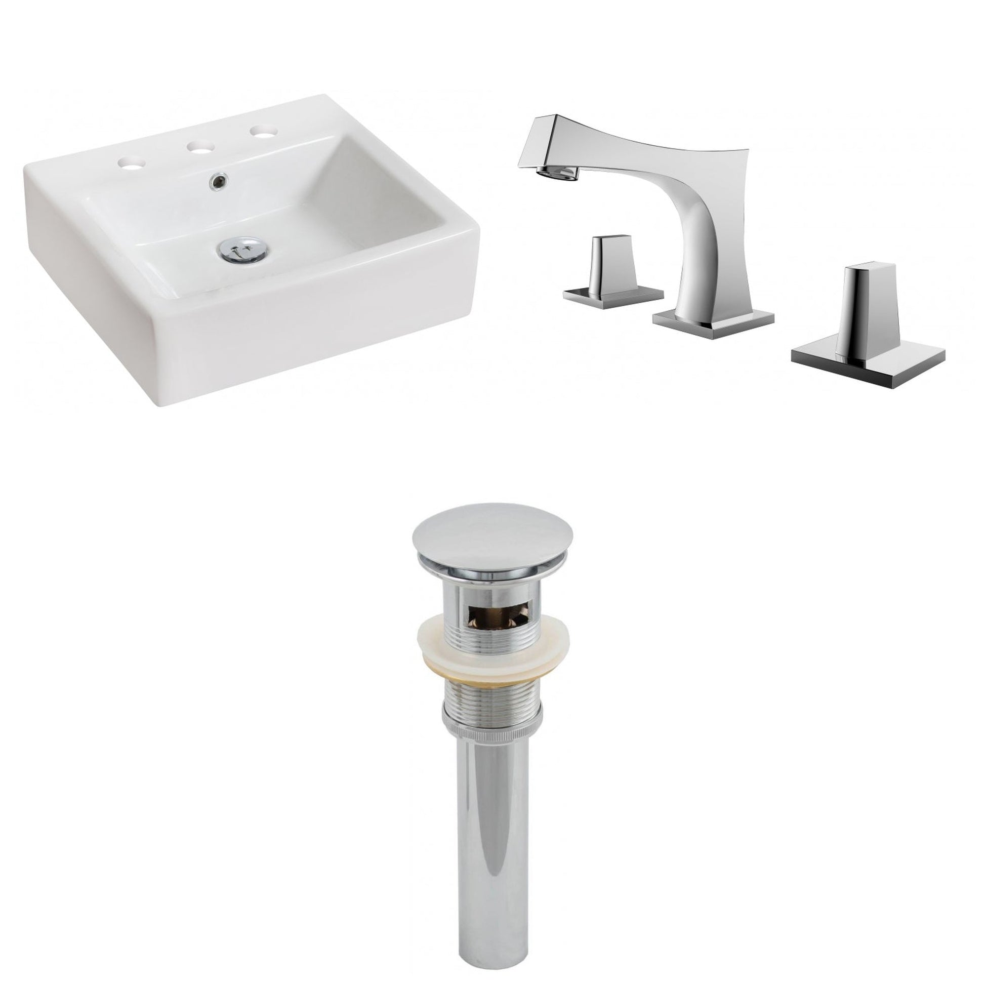 American Imaginations AI-15446 21" White Rectangular Ceramic Above Counter Bathroom Vessel Sink Set