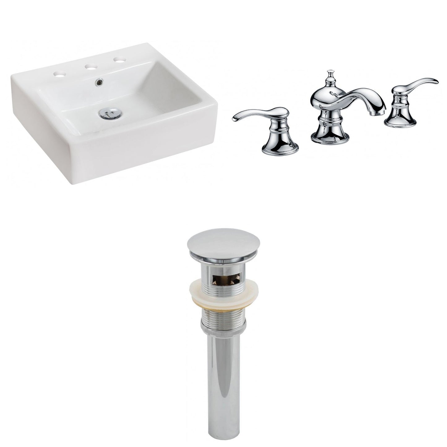 American Imaginations AI-15447 21" White Rectangular Ceramic Above Counter Bathroom Vessel Sink Set