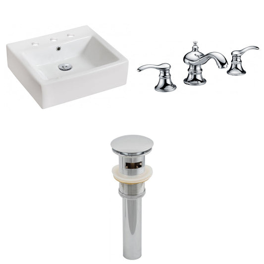 American Imaginations AI-15447 21" White Rectangular Ceramic Above Counter Bathroom Vessel Sink Set