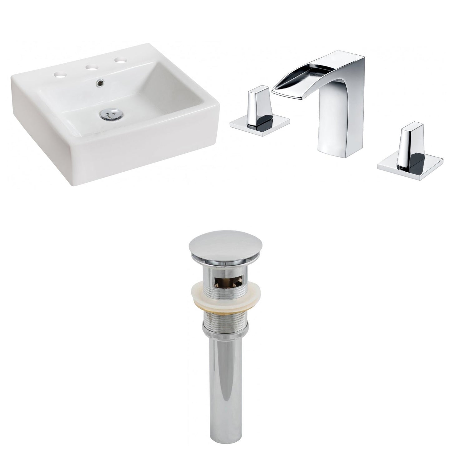 American Imaginations AI-15450 21" White Rectangular Ceramic Above Counter Bathroom Vessel Sink Set