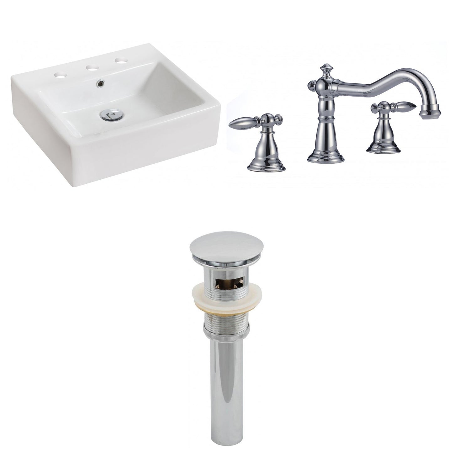 American Imaginations AI-15451 21" White Rectangular Ceramic Above Counter Bathroom Vessel Sink Set