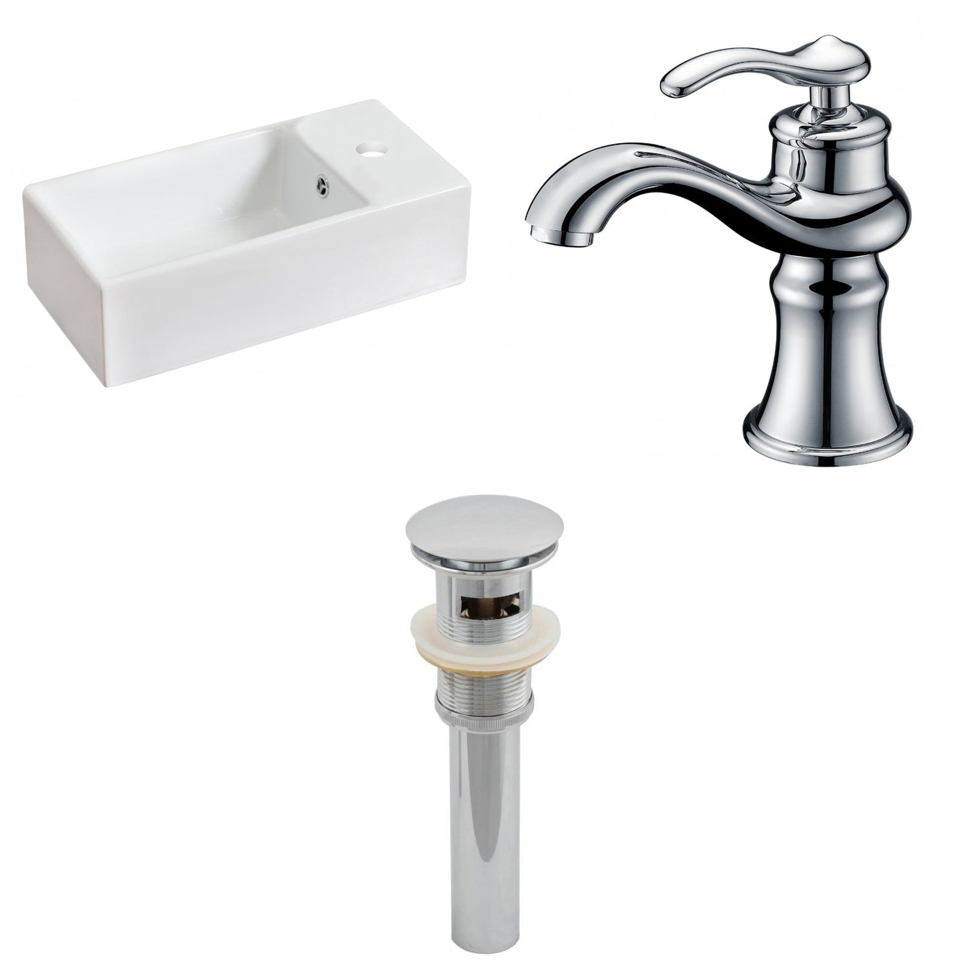 American Imaginations AI-15460 19" White Rectangular Ceramic Above Counter Bathroom Vessel Sink Set