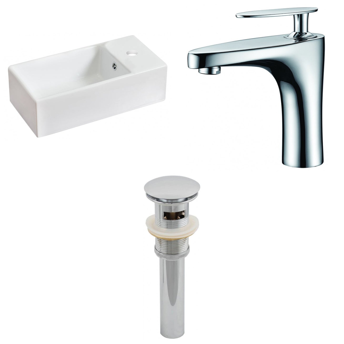 American Imaginations AI-15461 19" White Rectangular Ceramic Above Counter Bathroom Vessel Sink Set