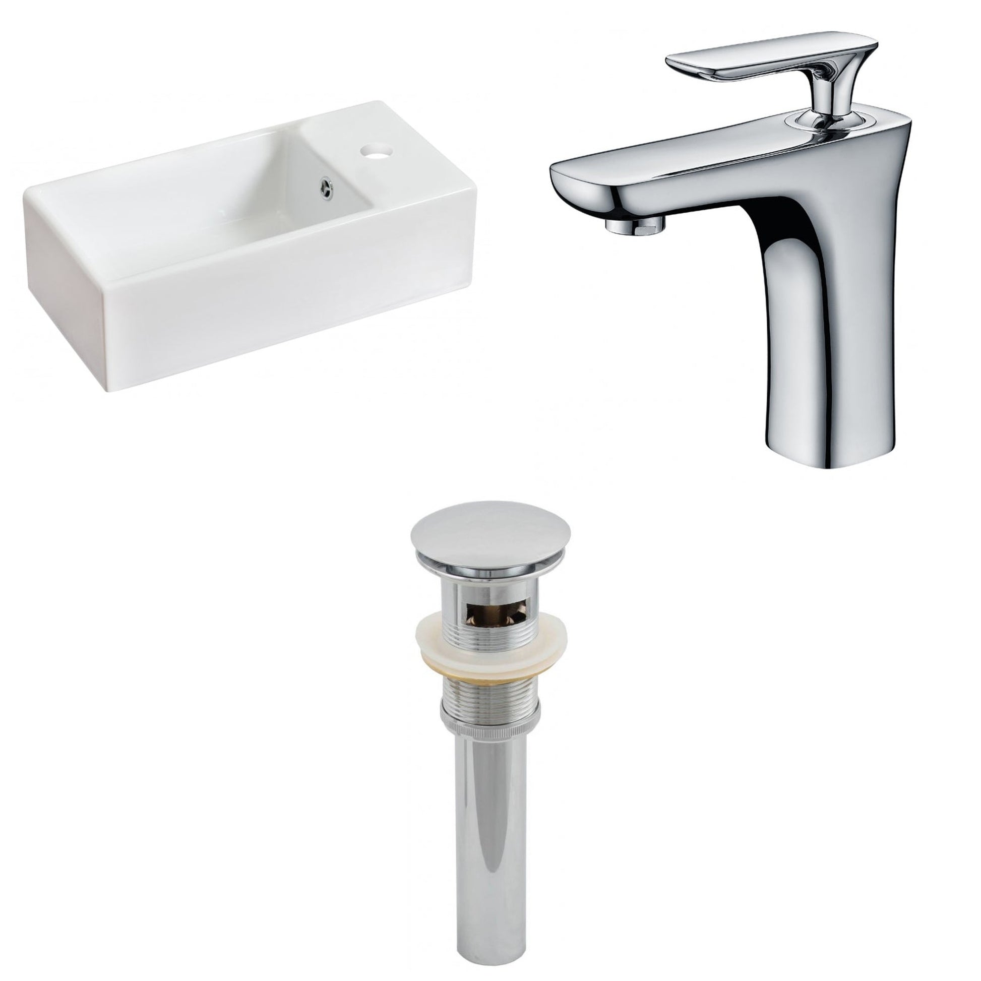 American Imaginations AI-15462 19" White Rectangular Ceramic Above Counter Bathroom Vessel Sink Set
