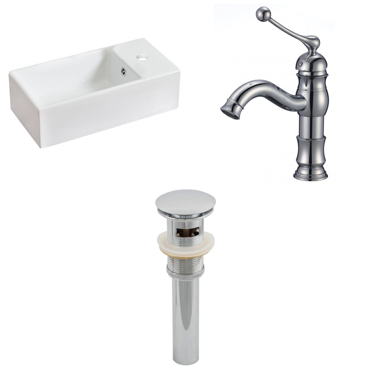 American Imaginations AI-15464 19" White Rectangular Ceramic Above Counter Bathroom Vessel Sink Set