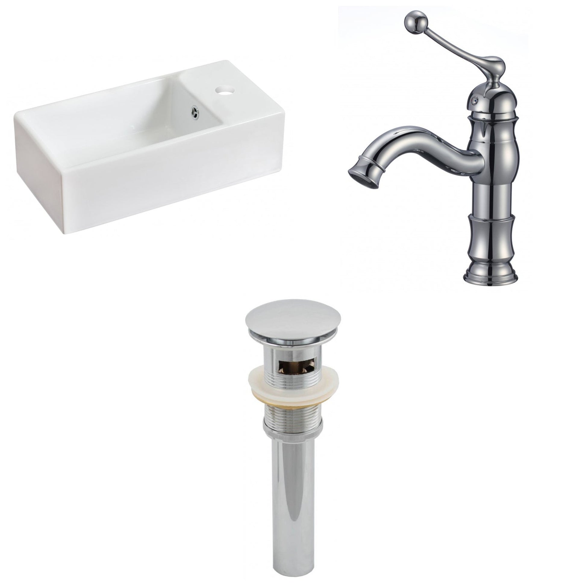 American Imaginations AI-15464 19" White Rectangular Ceramic Above Counter Bathroom Vessel Sink Set