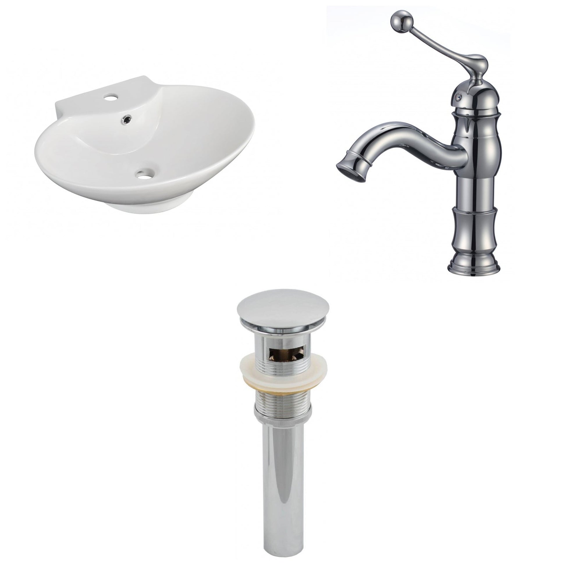 American Imaginations AI-15470 23" White Oval Ceramic Above Counter Bathroom Vessel Sink Set