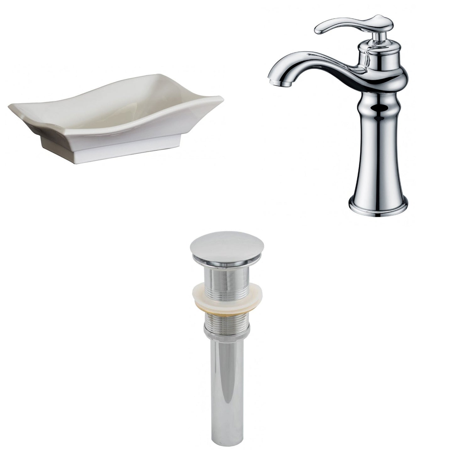 American Imaginations AI-15471 20" White Unique Ceramic Above Counter Bathroom Vessel Sink Set