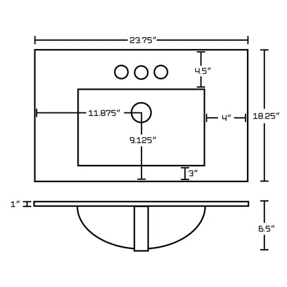 American Imaginations AI-15500 24" White Rectangular Drop In Transitional Ceramic Top Set