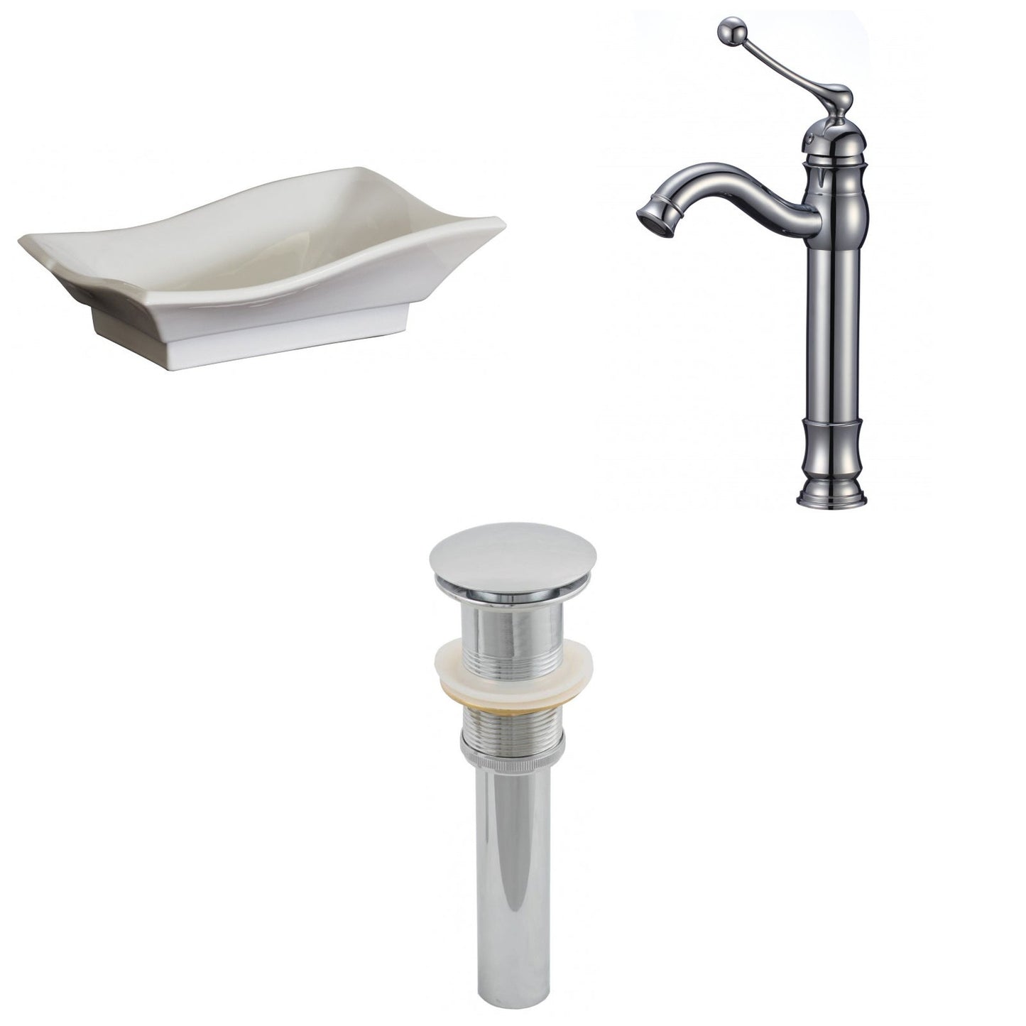 American Imaginations AI-15598 20" White Unique Ceramic Above Counter Bathroom Vessel Sink Set