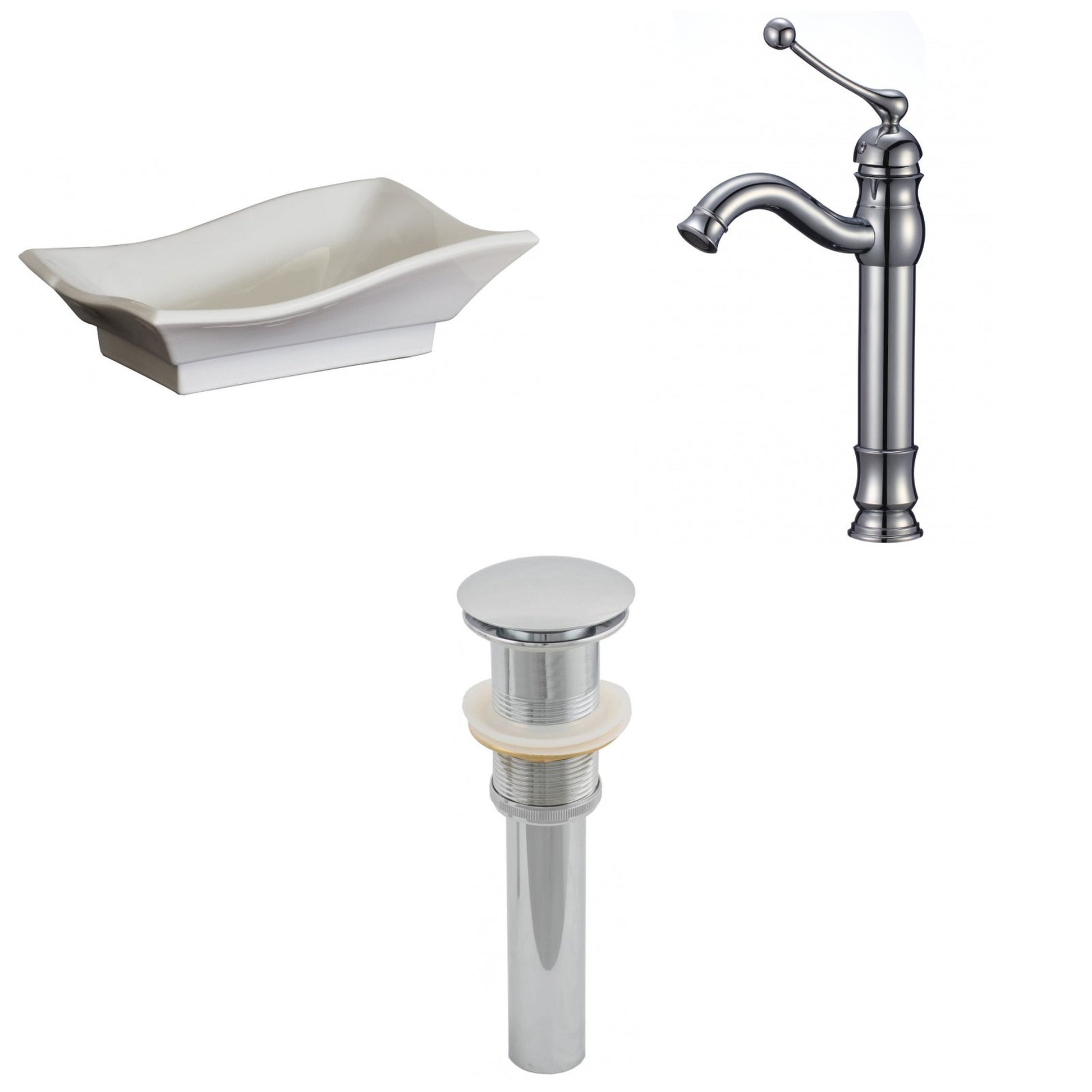 American Imaginations AI-15598 20" White Unique Ceramic Above Counter Bathroom Vessel Sink Set