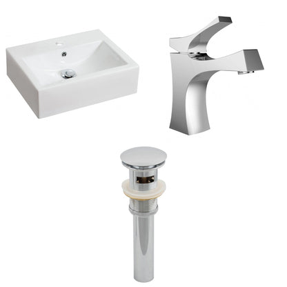 American Imaginations AI-15599 20" White Rectangular Ceramic Above Counter Bathroom Vessel Sink Set