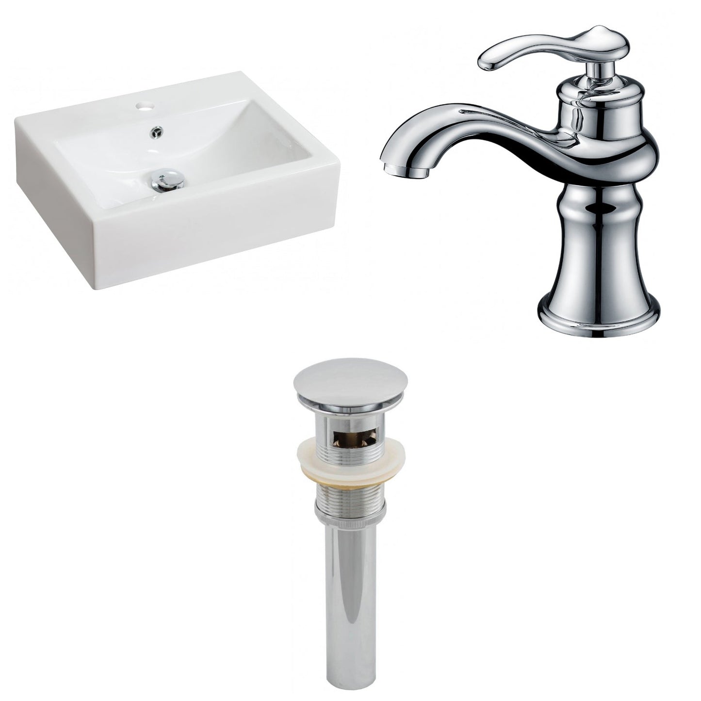 American Imaginations AI-15600 20" White Rectangular Ceramic Above Counter Bathroom Vessel Sink Set