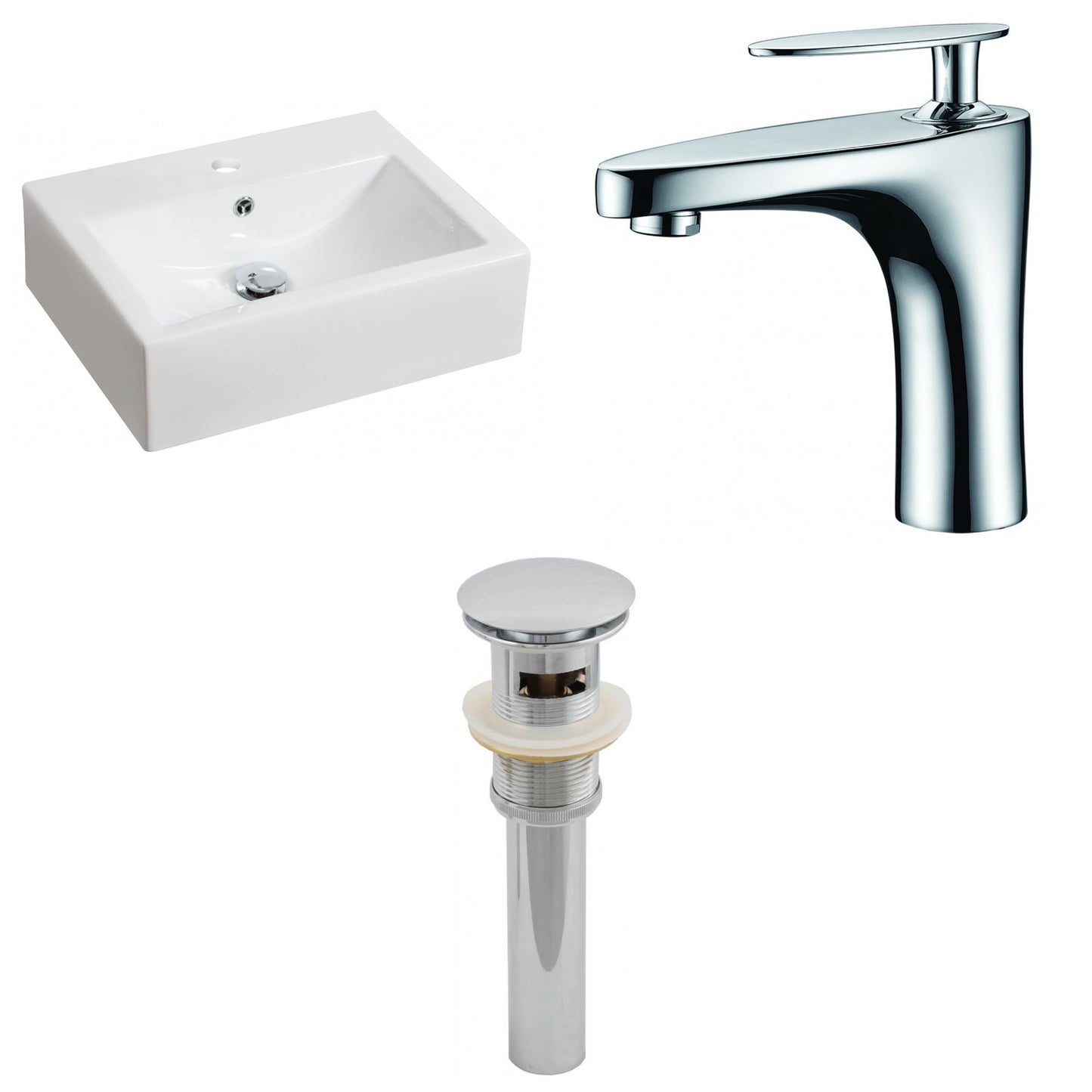 American Imaginations AI-15601 20" White Rectangular Ceramic Above Counter Bathroom Vessel Sink Set