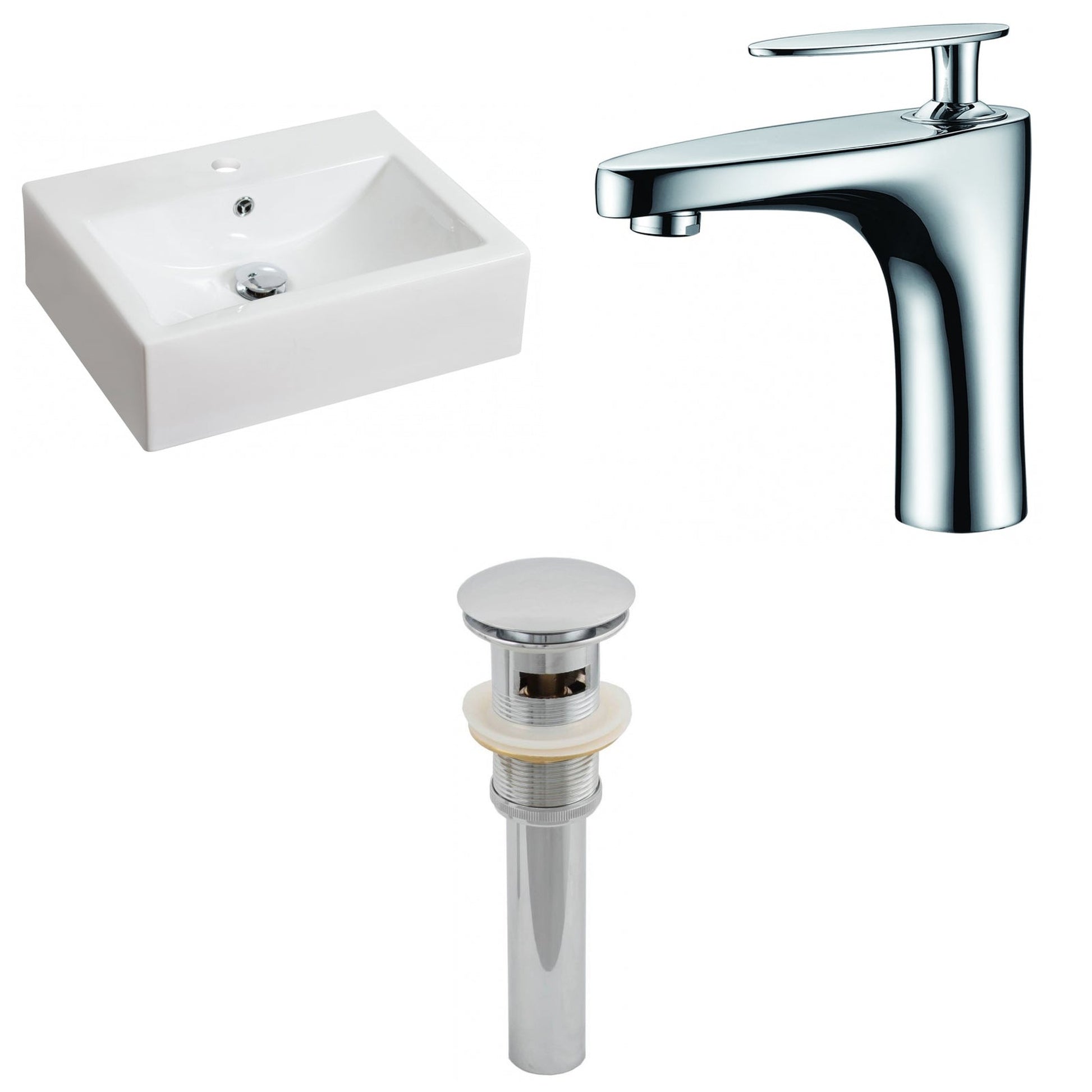 American Imaginations AI-15601 20" White Rectangular Ceramic Above Counter Bathroom Vessel Sink Set