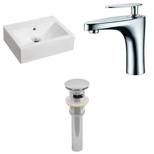 American Imaginations AI-15601 20" White Rectangular Ceramic Above Counter Bathroom Vessel Sink Set